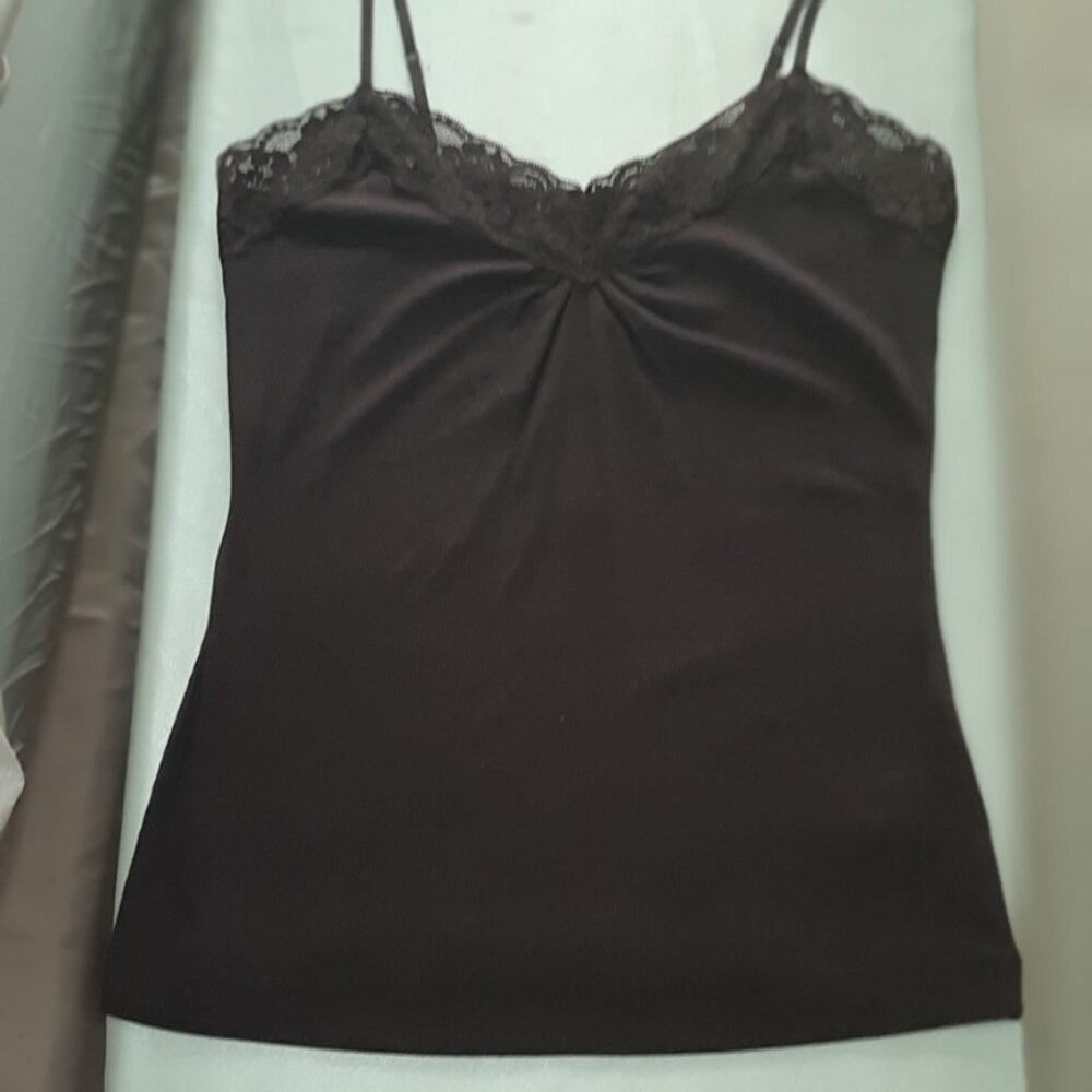 Worthington dk brown stretch camisole top, Sz L, Lace soft knit, cotton, spandex - Picture 4 of 6